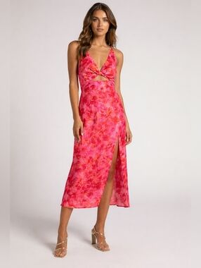 Showpo Pink Floral Twist Front Maxi Dress with Side Slit